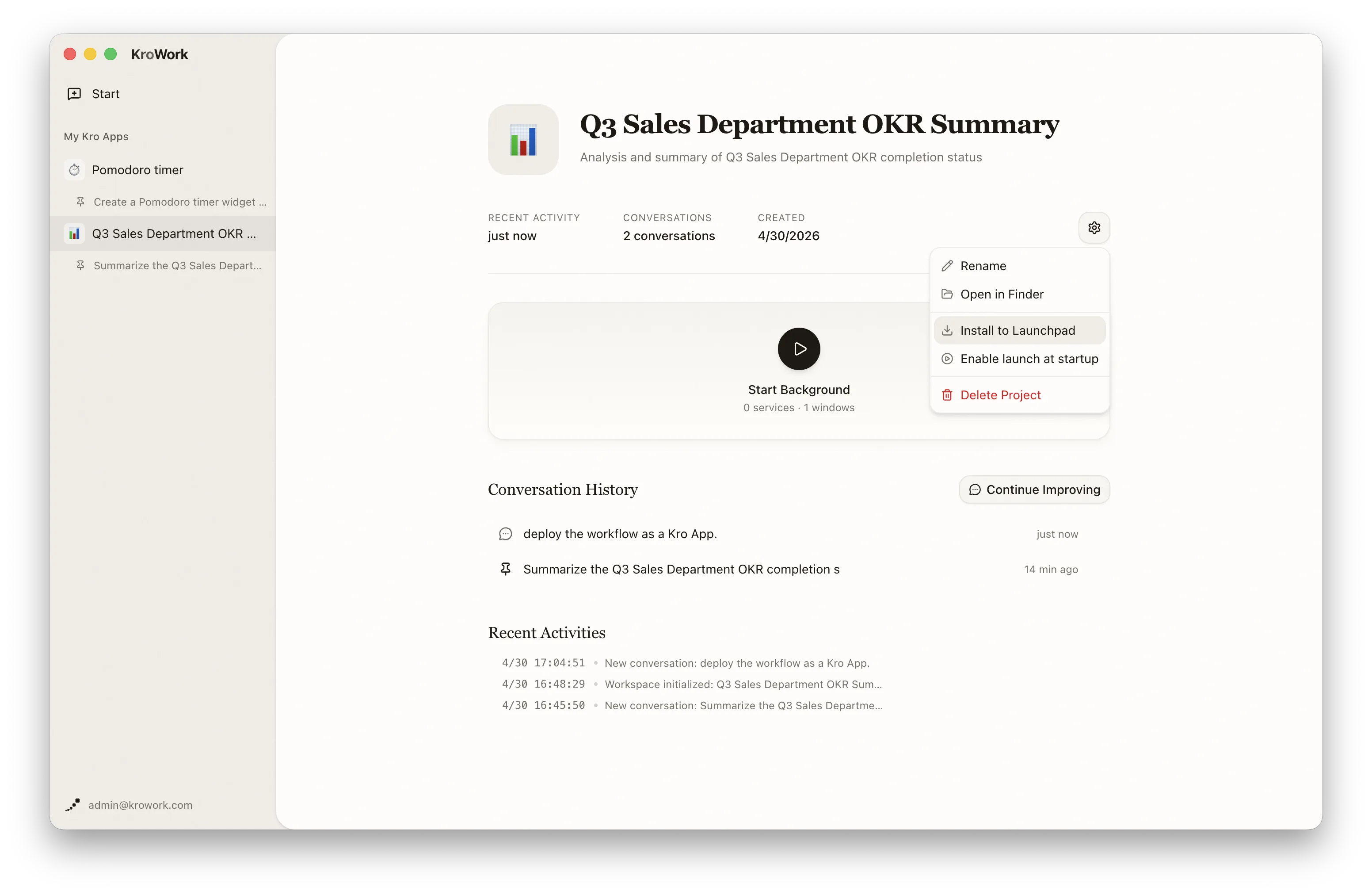 App management interface